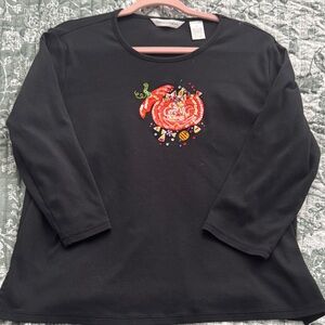 Drapers & Damon’s Black Top with Halloween Pumpkin Embroidery